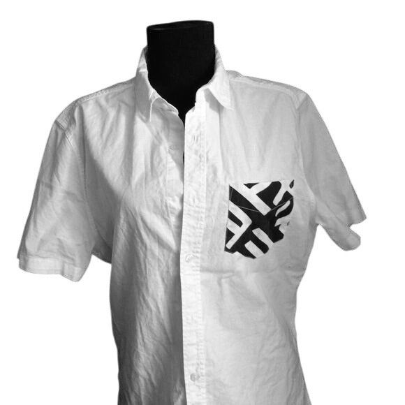 Asos ASOS Mens White Short Sleeve Button-Up Shirt Black Geometric Size US M / EU 48-50 / 2 - 3 Thumbnail