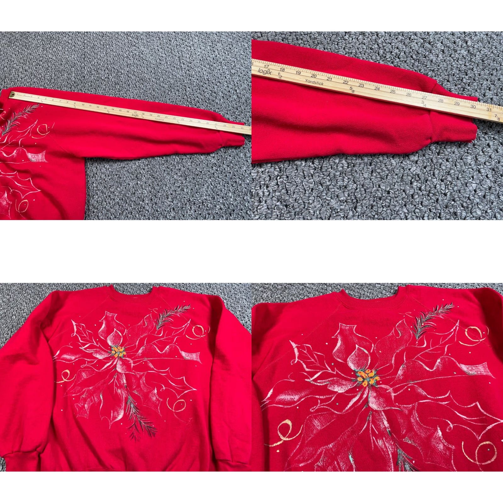 Vintage VINTAGE 80s Christmas Poinsettia Sweatshirt Women's 2X Red Bassett-Walker Tag Pullover Raglan Crew Neck Holiday Size XXL / US 16-18 / IT 52-54 - 8 Thumbnail