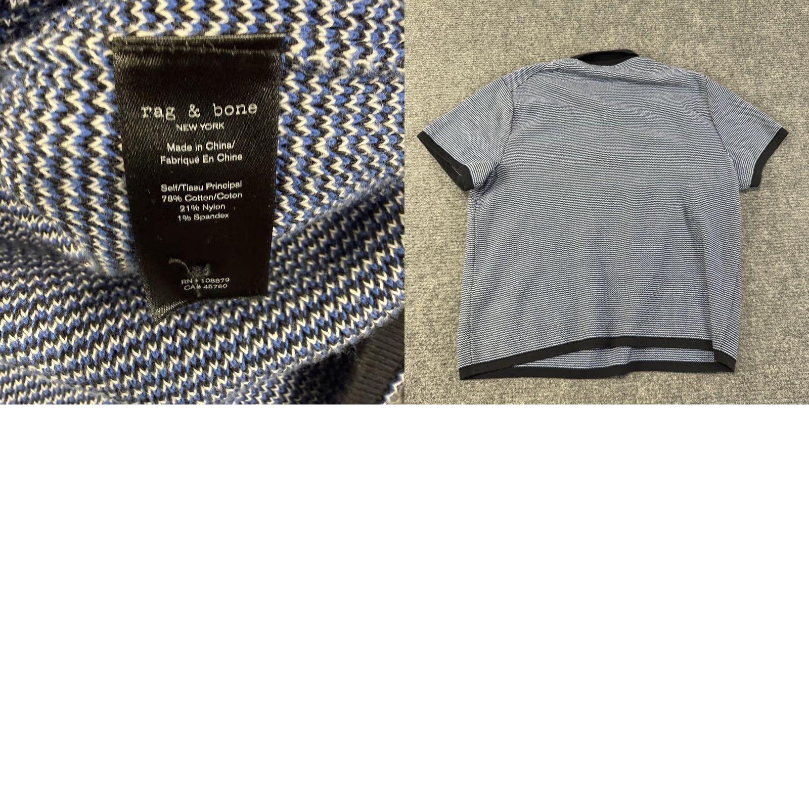 Rag & Bone rag & bone Shirt Mens 2XL Blue Polo Black Knit Stripe Heavyweight Stretch Size US XXL / EU 58 / 5 - 8 Thumbnail