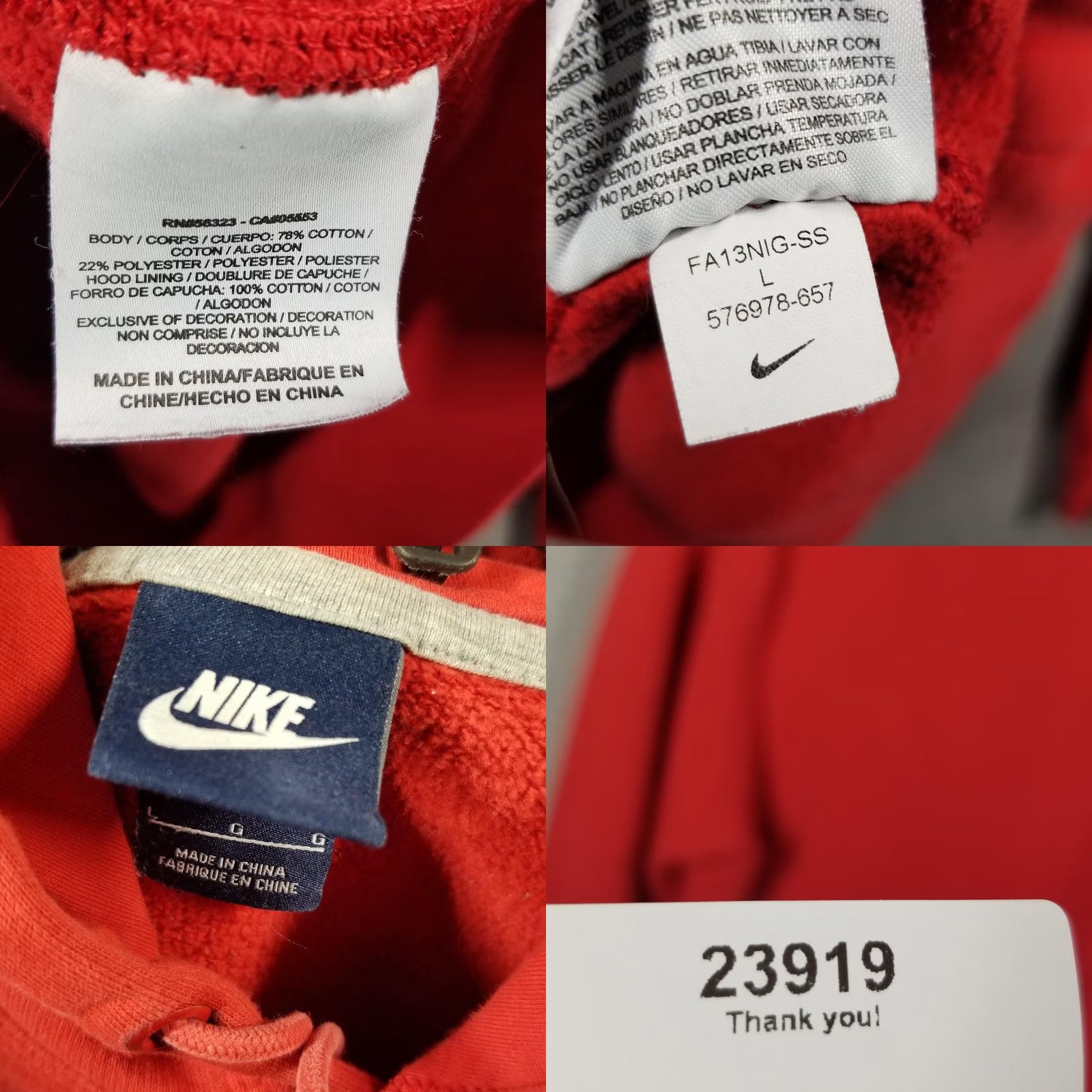 Nike Nike Hoodie Mens Large Red Pullover Fleece Graphic Print Big Spell Out 576978-657 Nike Sportswear Size US L / EU 52-54 / 3 - 8 Thumbnail