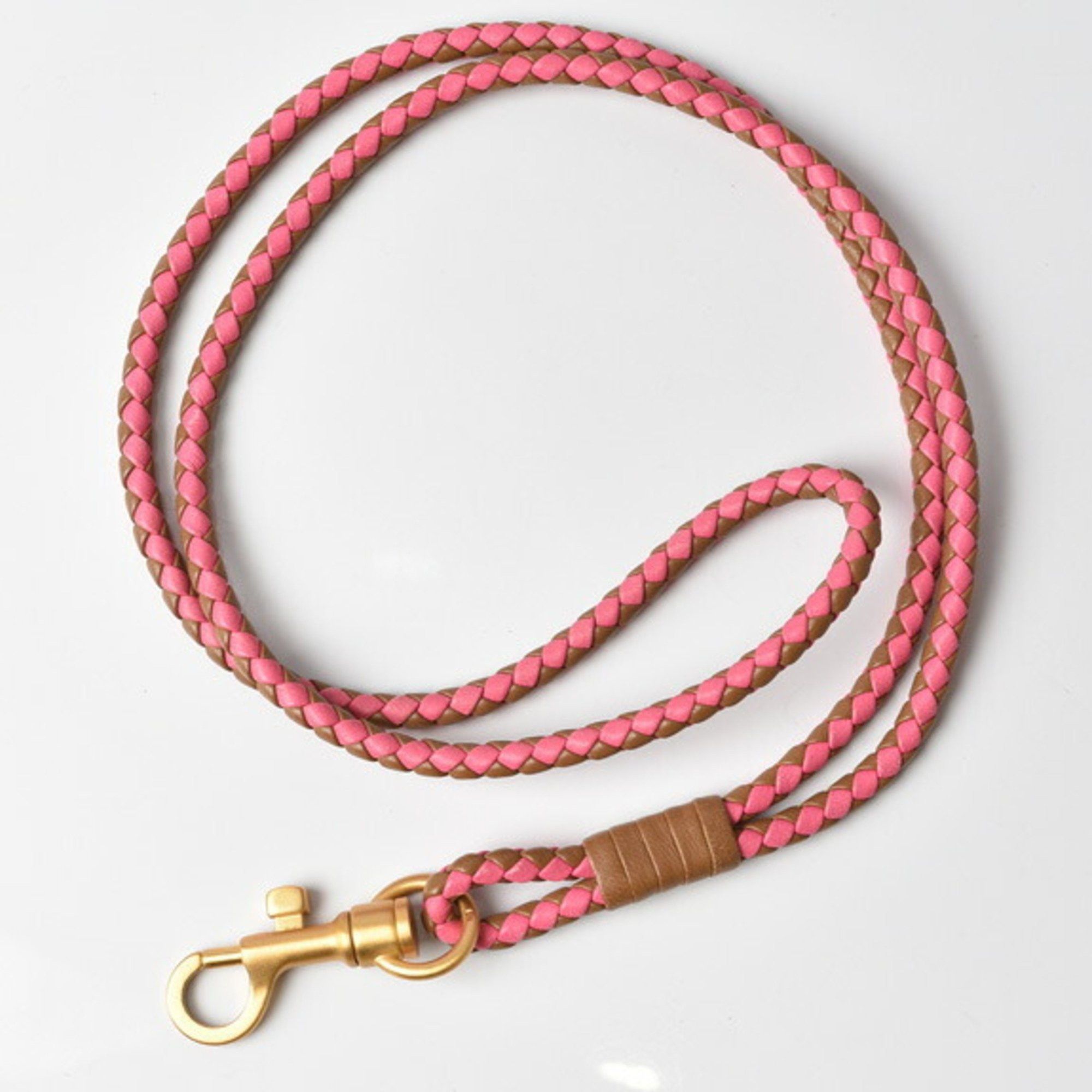 image of Bottega Veneta Neck Strap Bottega Veneta Leather Intrecciato Pink Brown, Women's