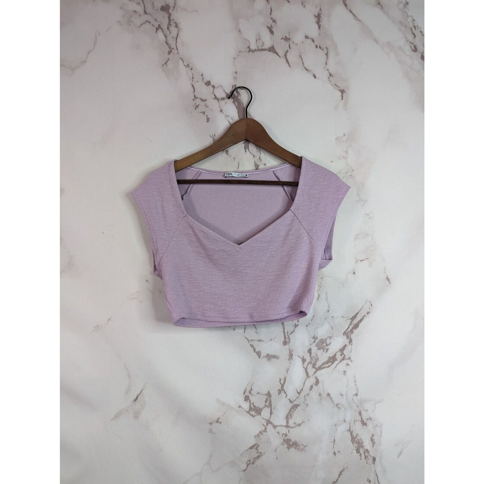 Zara Zara Crop Top Women Large Purple Ribbed Sweetheart Size L / US 10 / IT 46 - 1 Thumbnail