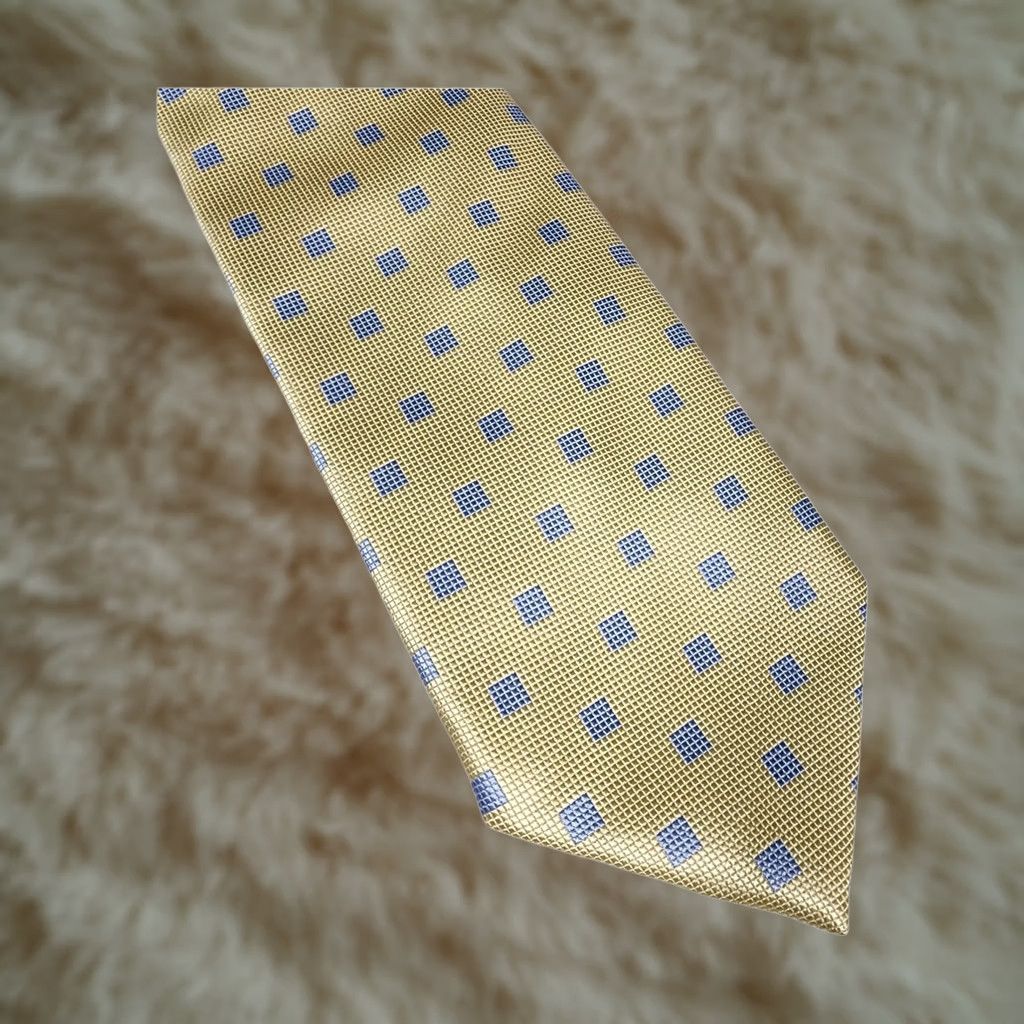 Vintage David Taylor Collection Silk Blend Tie Gold Blue Micro Dot Pattern Size ONE SIZE - 1 Thumbnail