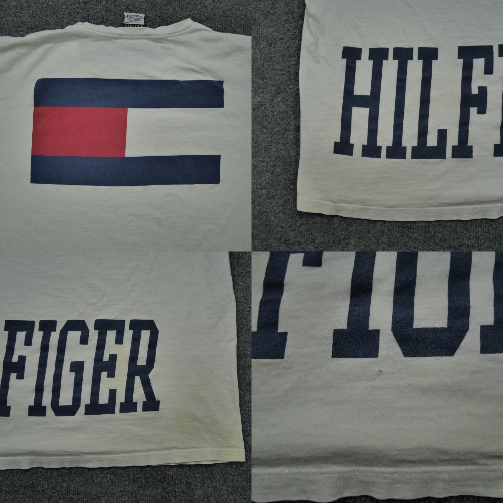Tommy Hilfiger VINTAGE Tommy Hilfiger T Shirt Adult XL White Distressed Grunge Big Logo 90s Mens Size US XL / EU 56 / 4 - 9 Thumbnail