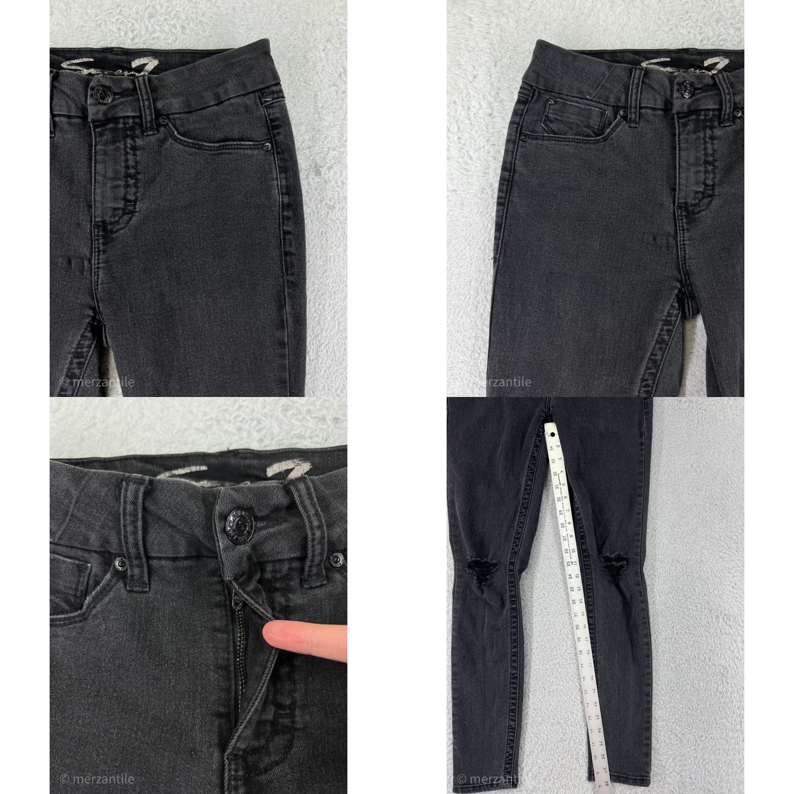 Vintage Seven7 Jeans Women's Black Denim Skinny 4 Cotton Blend Embellished Pockets Stretch Crop Size 27" / US 4 / IT 40 - 8 Thumbnail