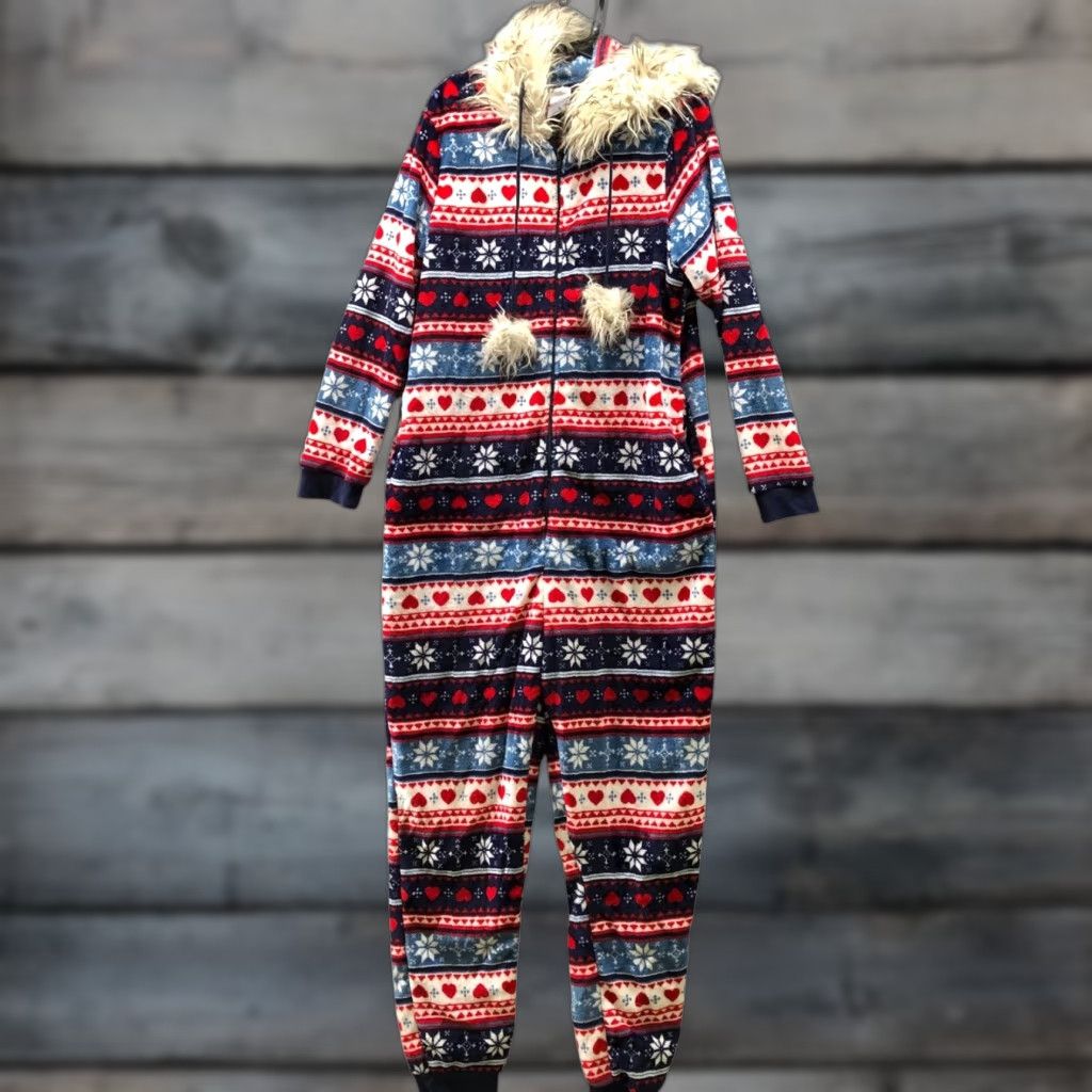 Vintage Secret Treasures Union Suit Pajamas Womens XL Fleece Hooded Fair Isle Plush Size XL / US 12-14 / IT 48-50 - 1 Thumbnail