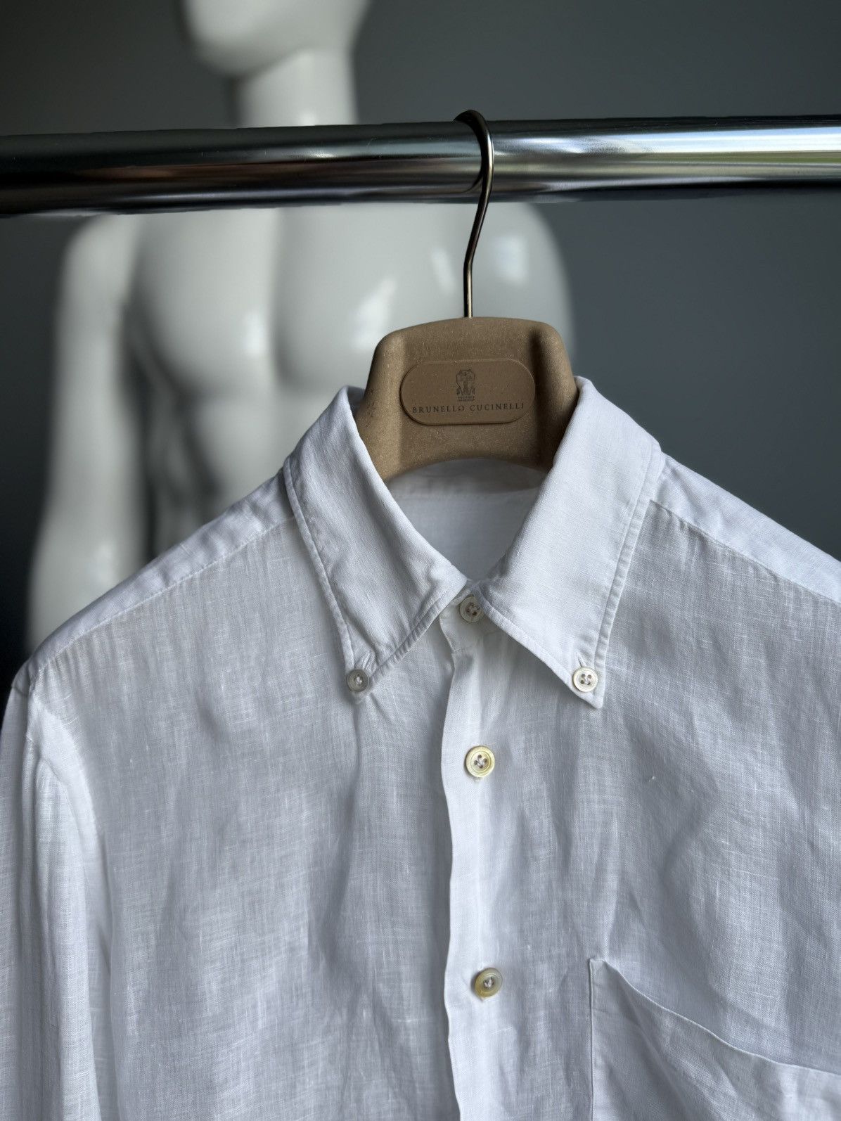 Kiton Kiton 100% Linen One Pocket Button Shirt White Mens Size US M / EU 48-50 / 2 - 4 Thumbnail