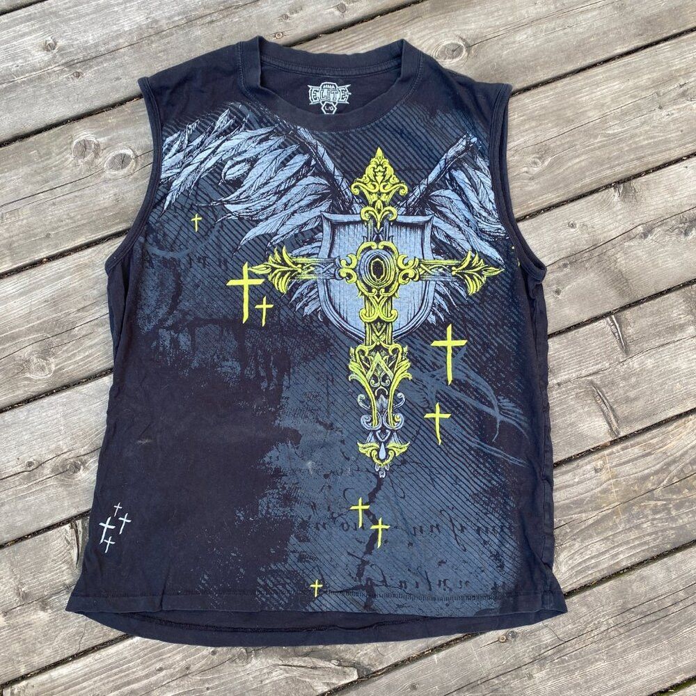 Vintage Vintage MMA Elite Y2K T Shirt Large 'Neon Cross' Size US L / EU 52-54 / 3 - 2 Thumbnail