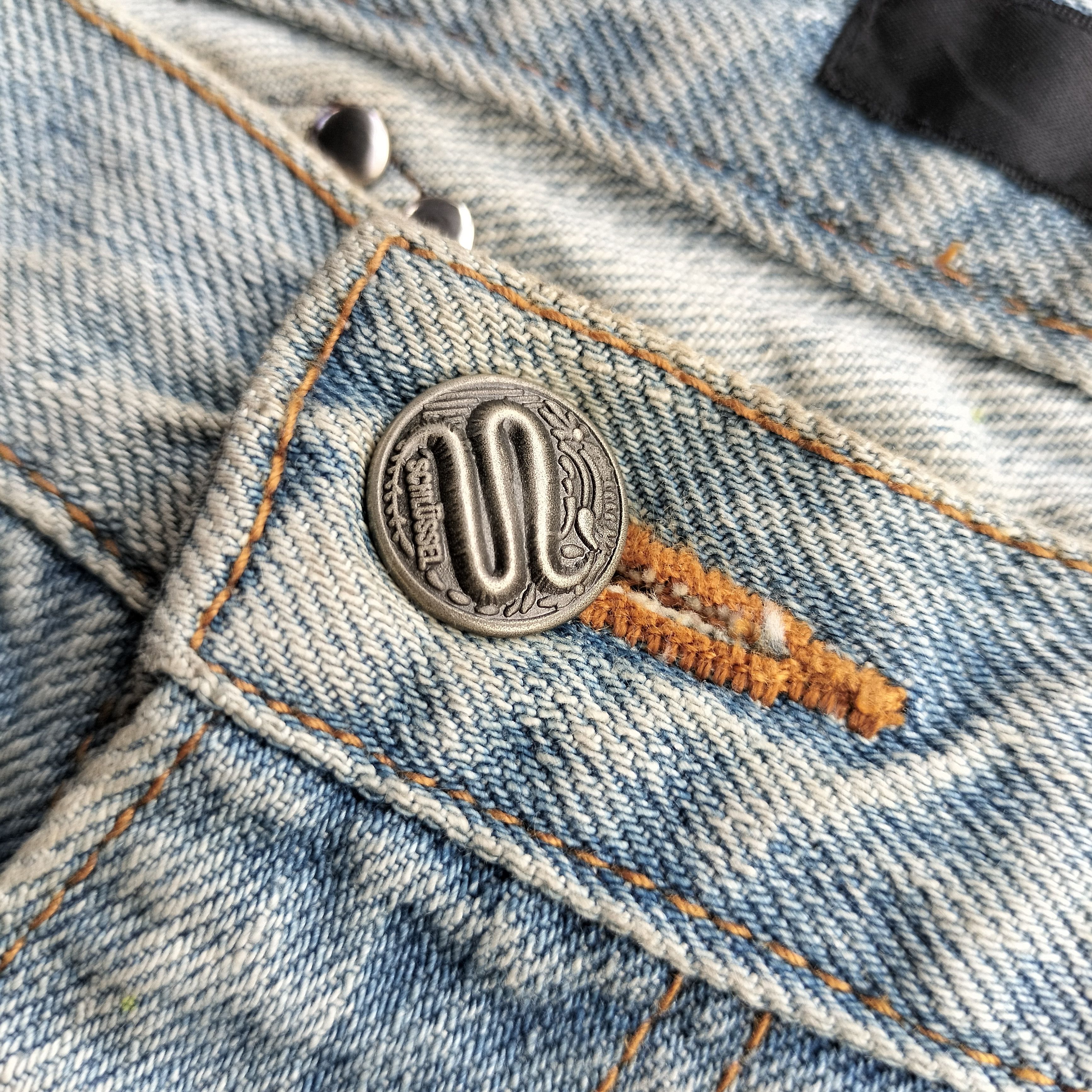 Tornado Mart paint splash snake skin studdet distressed flare denim Size US 35 - 12 Thumbnail