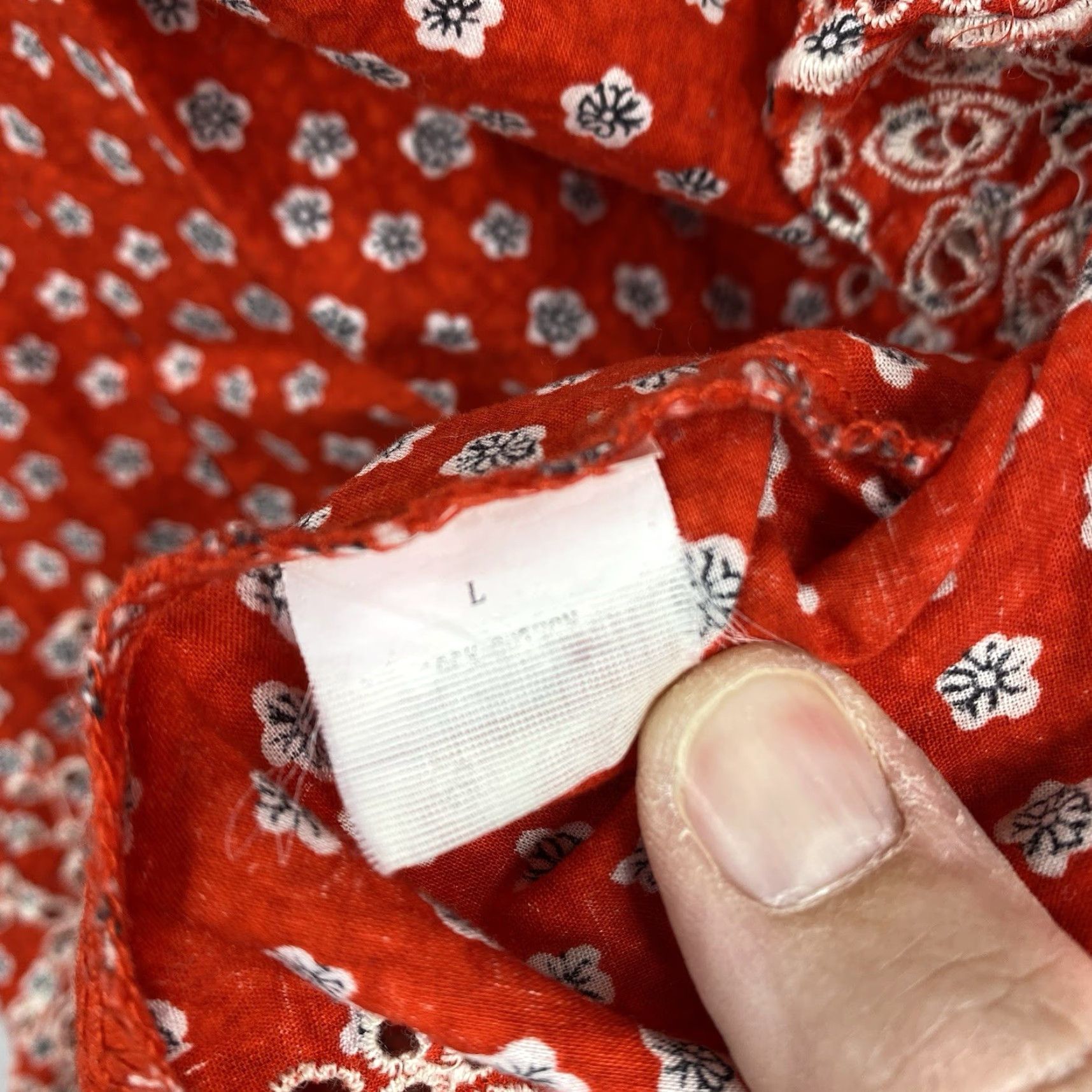 Vintage VINTAGE Criss Cross Top Y2K Sz L Boho Hippie Floral Embroidered Cottagecor Red Cotton Blouse Women Size L / US 10 / IT 46 - 7 Thumbnail