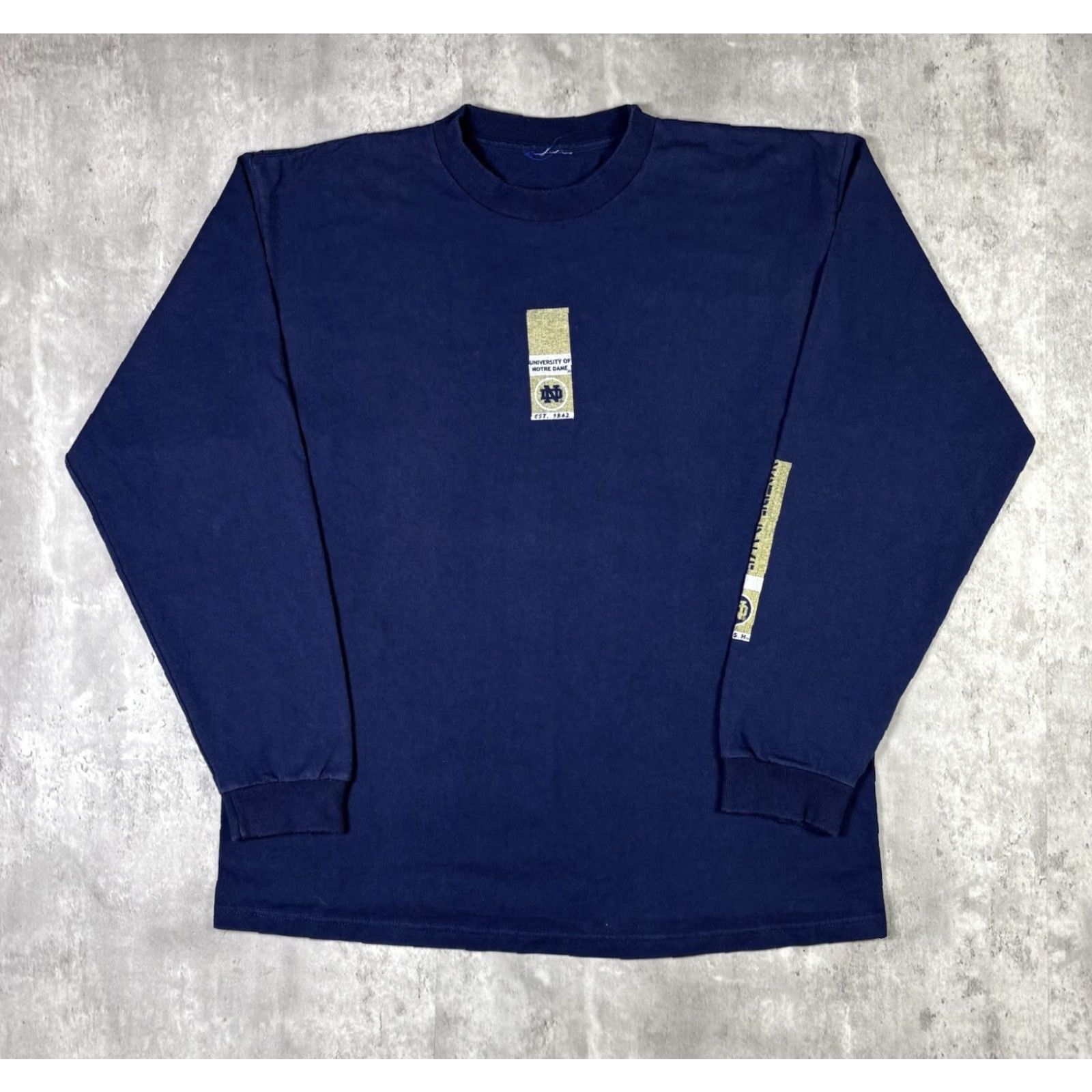 Jansport VINTAGE Notre Dame University T Shirt Long Sleeve Graphic Print XL Blue 90s JanSport Mens Crew Neck No Flaws Added Musty? Size US XL / EU 56 / 4 - 2 Thumbnail