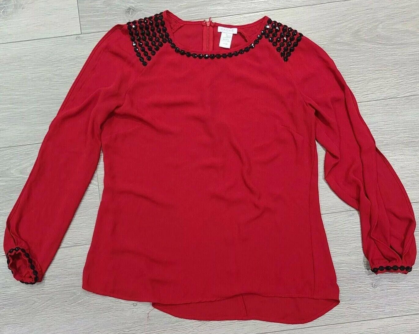 Designer Cache Blouse Medium Red Embellished Double Slit Long Sleeves Size M / US 6-8 / IT 42-44 - 1 Thumbnail