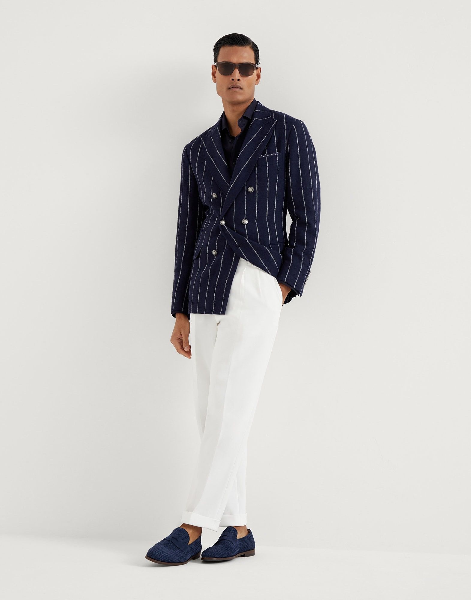 Brunello Cucinelli o1w1db10925 Woven Wool Jacket in Open Blue Size US M / EU 48-50 / 2 - 5 Thumbnail