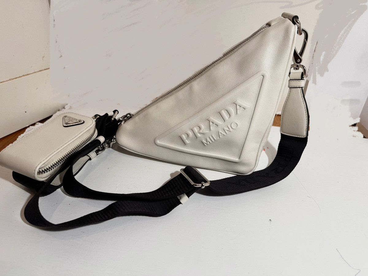 image of Leather White Triangle Prada Crossbody, Women's