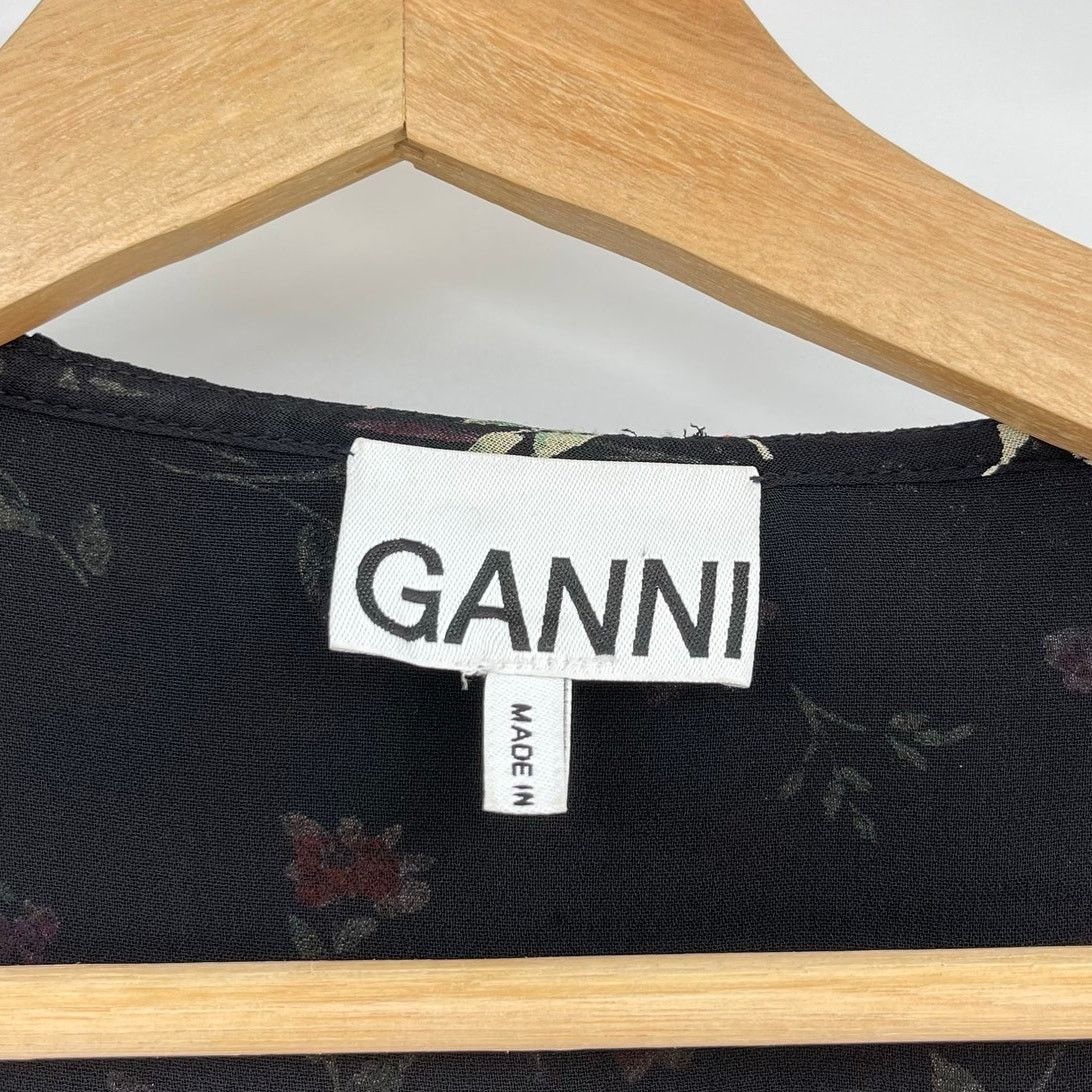 Ganni GANNI | Elm Floral Wrap Top in Black Pink Chiffon 36 / S Size S / US 4 / IT 40 - 4 Thumbnail