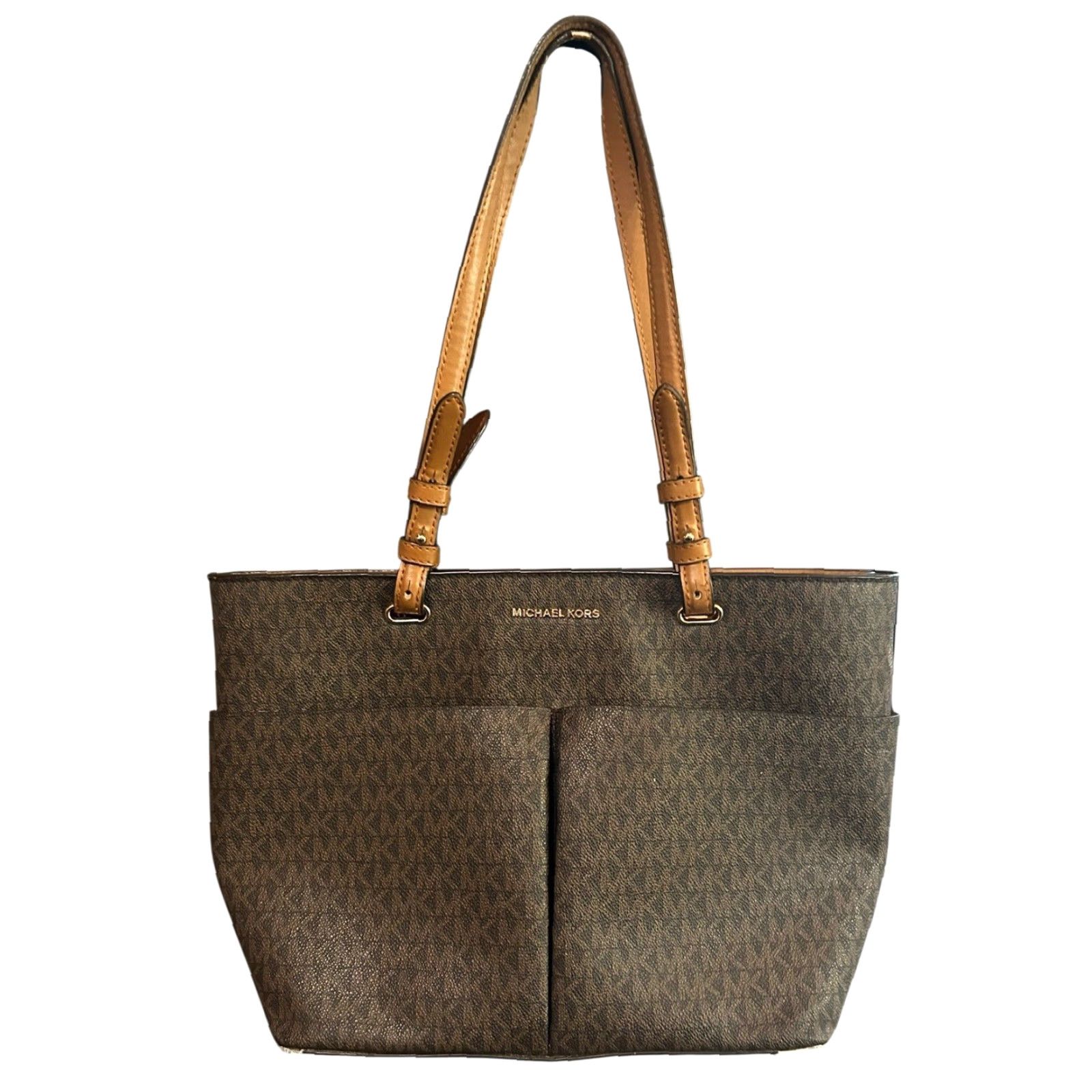 Michael Kors MICHAEL KORS Jet Set Travel Medium Double Pocket Tote Shoulder Bag MK Brown Read Womens Bag Size ONE SIZE - 2 Thumbnail