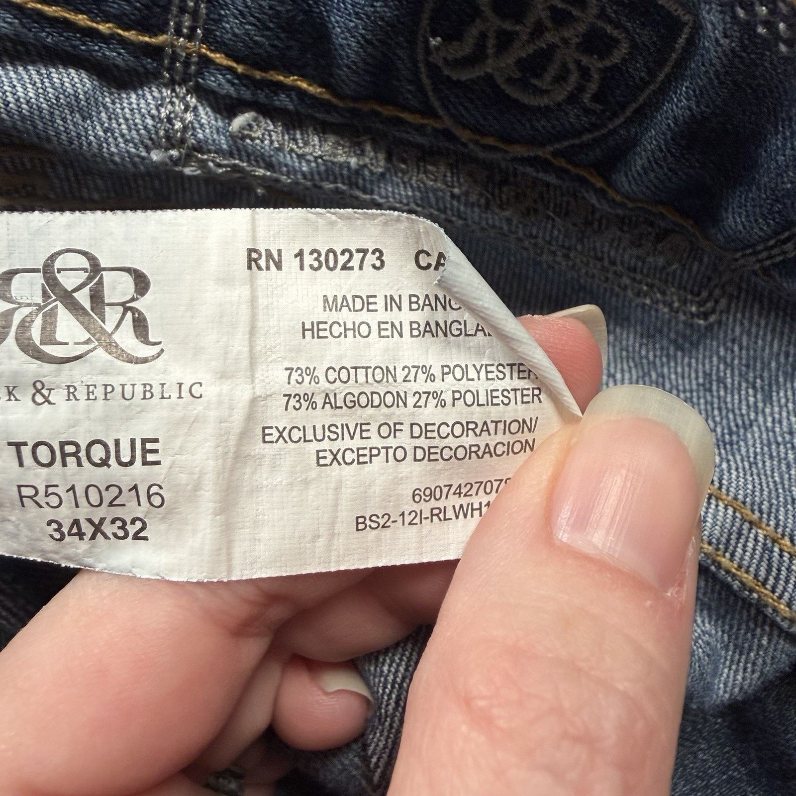 Rock & Republic Rock & Republic Torque Jeans Mens 34x32 Blue Distressed Size US 34 / EU 50 - 8 Thumbnail