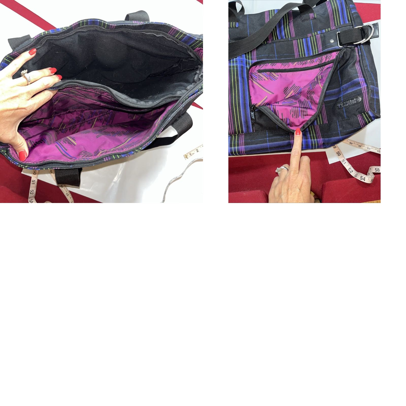Dakine DAKINE TOTE Bag Black purple Lime Zip Padded Laptop Sleeve Multi Pockets Lg Size ONE SIZE - 10 Thumbnail