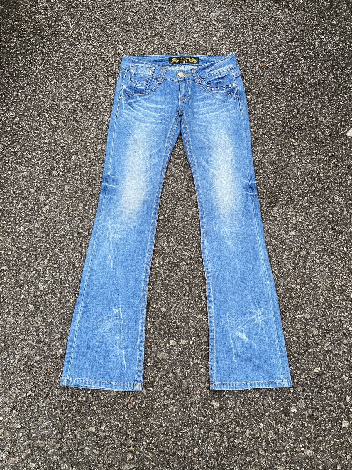 Japanese Brand Red Pepper Low Rise Faded Blue Back Logo Flare Jeans Size US 30 / EU 46 - 2 Thumbnail