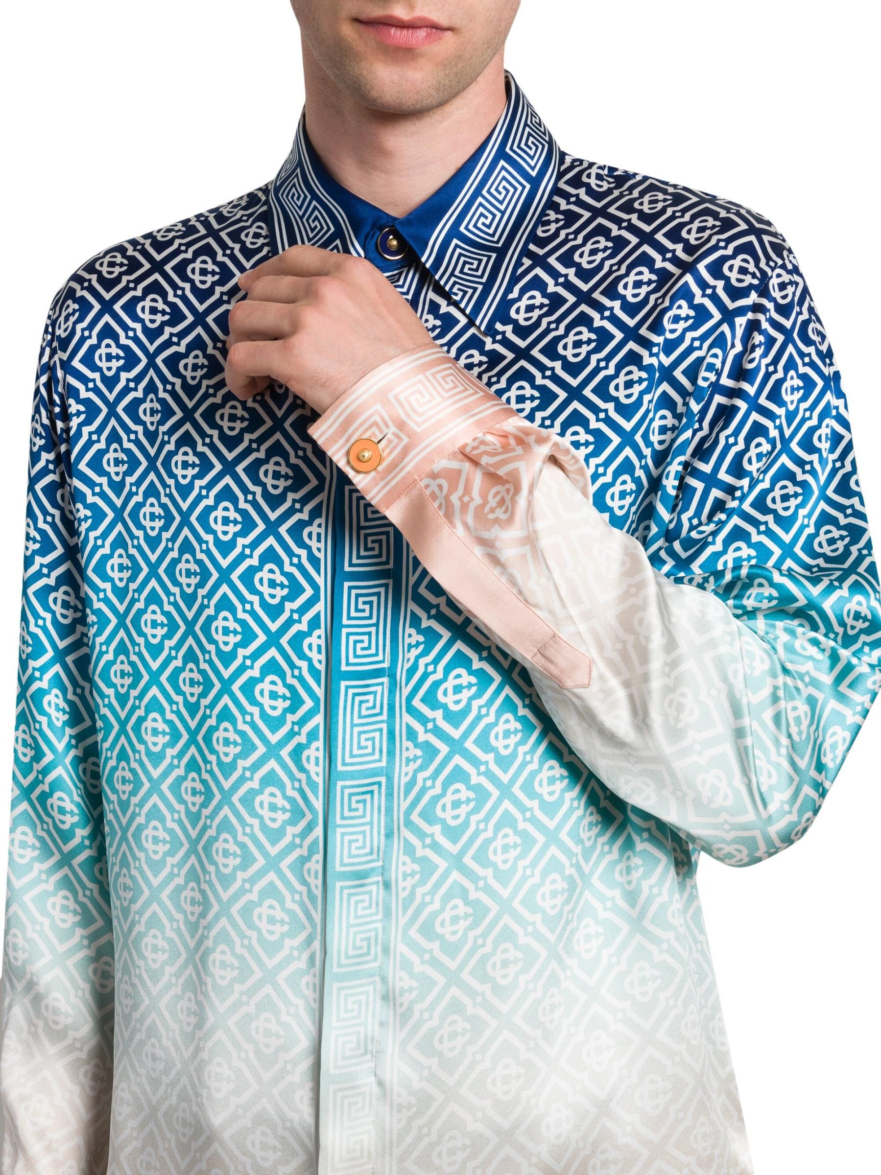 Casablanca os11x0725 Monogrammed Logo Ombré Silk Shirt in Multicolor Size US XL / EU 56 / 4 - 5 Thumbnail