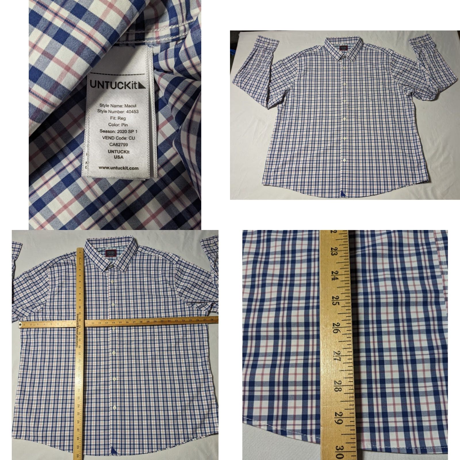 UNTUCKit UNTUCKit REGULAR FIT MACUL Men 3XL Blue Plaid Nylon Stretch Shirt EUC Size US XXL / EU 58 / 5 - 8 Thumbnail