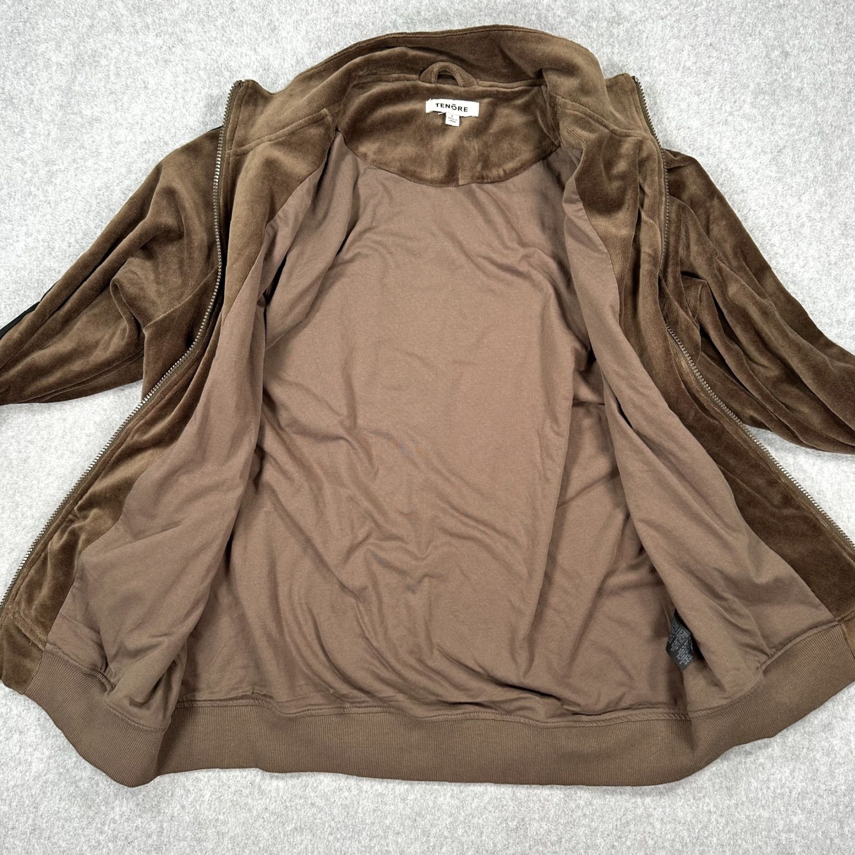 Velour Tenore Jacket Mens Large Brown Velour Full Zip Black Stripe Retro Track Suit Top Size 42R - 2 Thumbnail