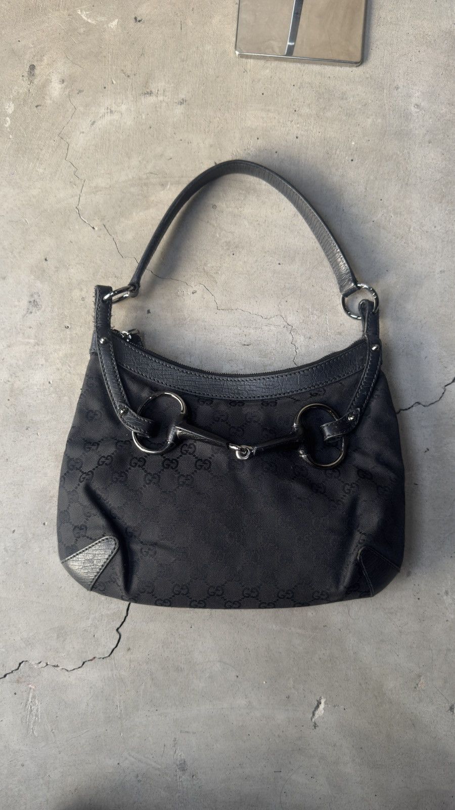 Gucci Gucci Black GG Canvas Horsebit Hobo Bag Size ONE SIZE - 3 Thumbnail