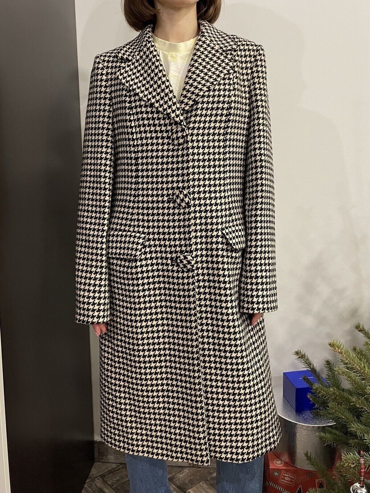 Moschino Moschino Jeans Wool Рoundstooth Print Long Wool Coat Size XL / US 12-14 / IT 48-50 - 9 Thumbnail