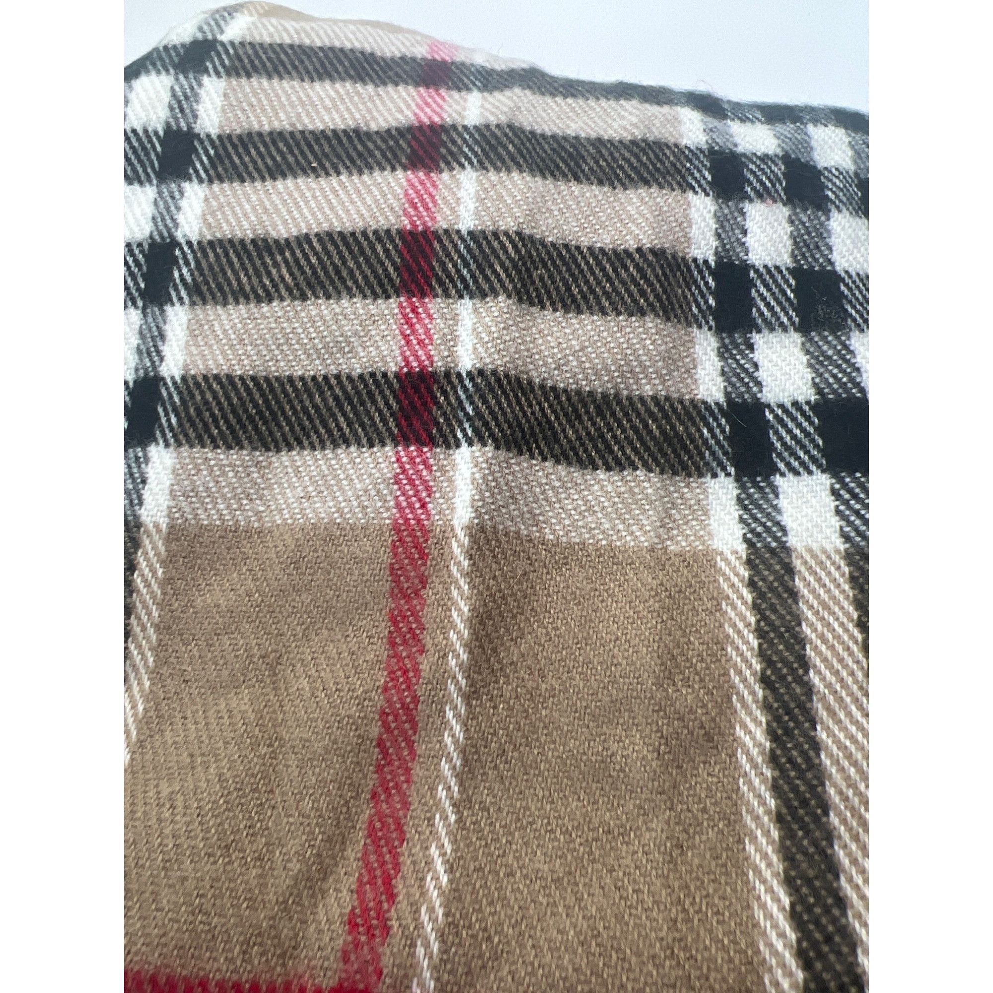 Other Plaid Acrylic Scarf With Fringe Brown Back White Red Plaid 6 Size ONE SIZE - 3 Thumbnail