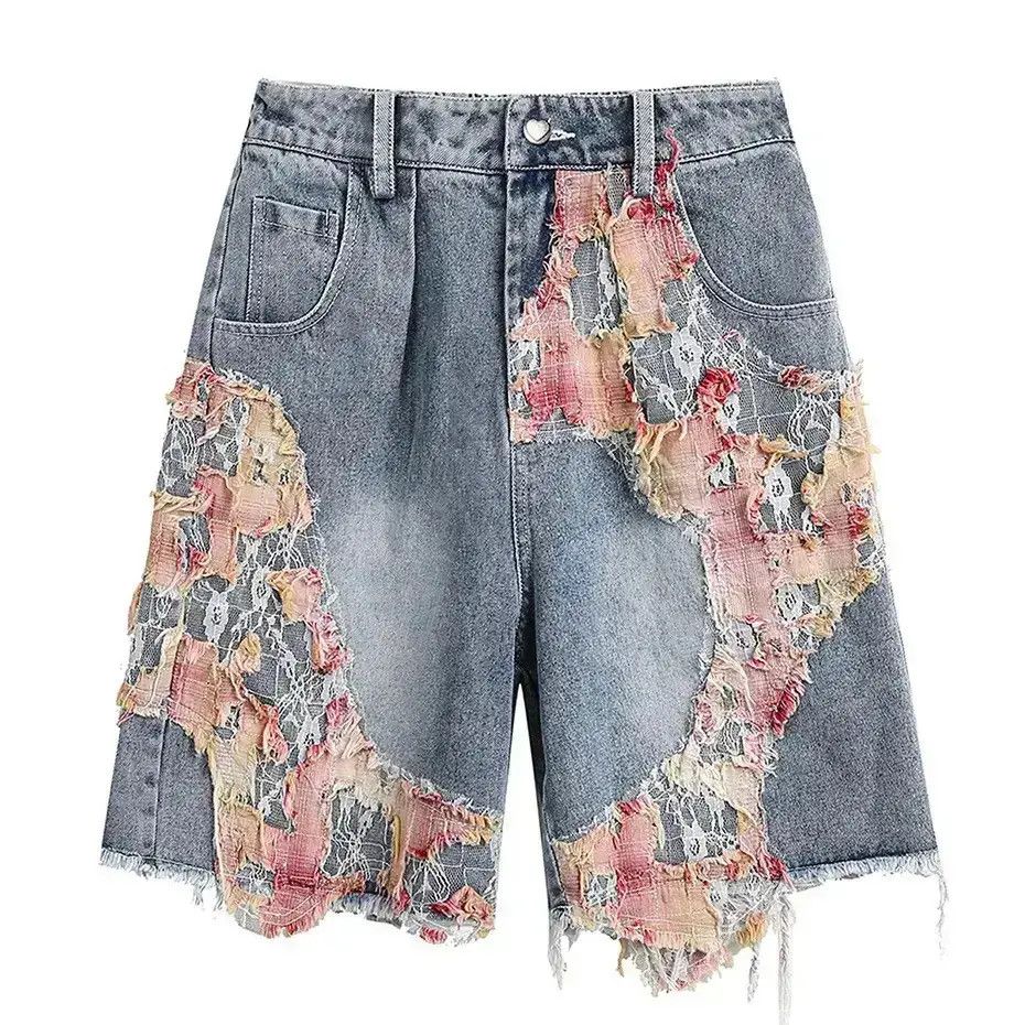 Japanese Brand Torn Lace Faded Shorts Jeans Y2K Vintage Style Stretch Waist Size US 32 / EU 48 - 1 Thumbnail