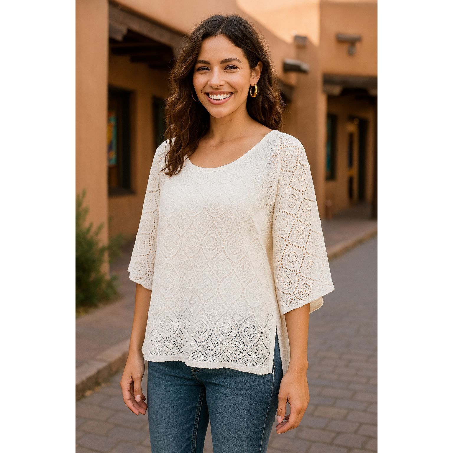Other Ivy Ridge White Crochet Lace Blouse With Open Back Flutter S Size L / US 10 / IT 46 - 3 Thumbnail
