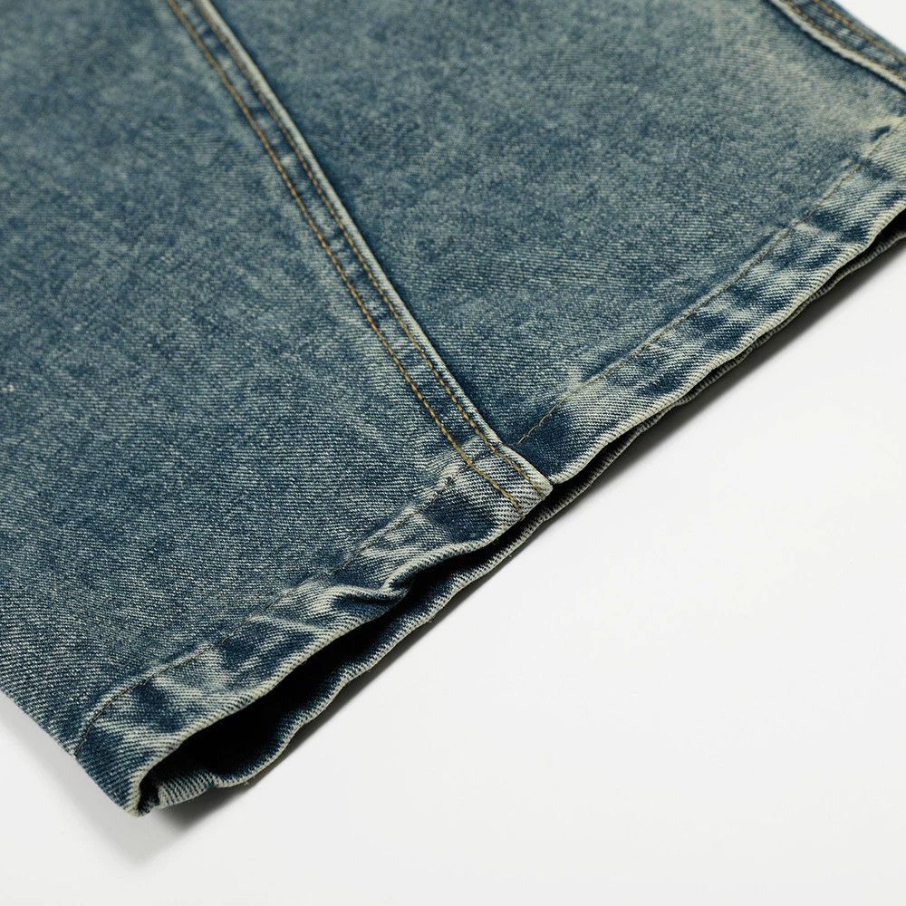 Jean Men's stitching distressed vintage washed scimitar jeans Size US 34 / EU 50 - 6 Thumbnail