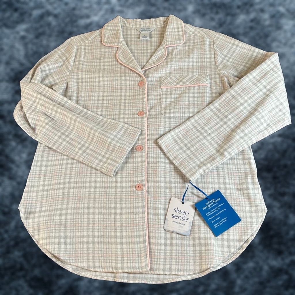 Vintage Sleep Sense Pajama Top Button Up Flannel Gray Plaid Womens Small NWT Size S / US 4 / IT 40 - 1 Thumbnail