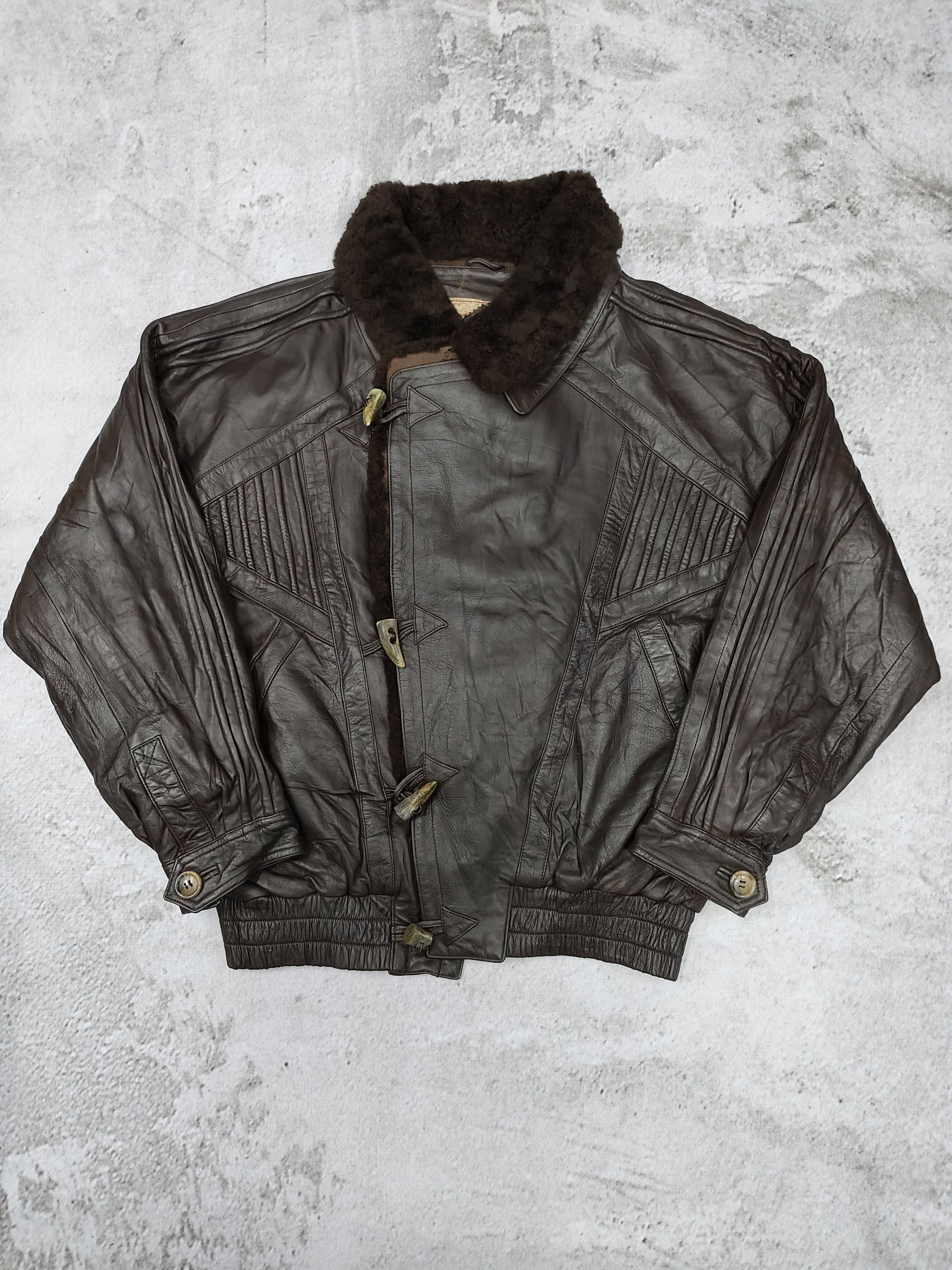 Vintage 80s Desca Ggeri🇮🇹 Pleated Panel Fur Collar Leather Bomber Size US L / EU 52-54 / 3 - 1 Thumbnail