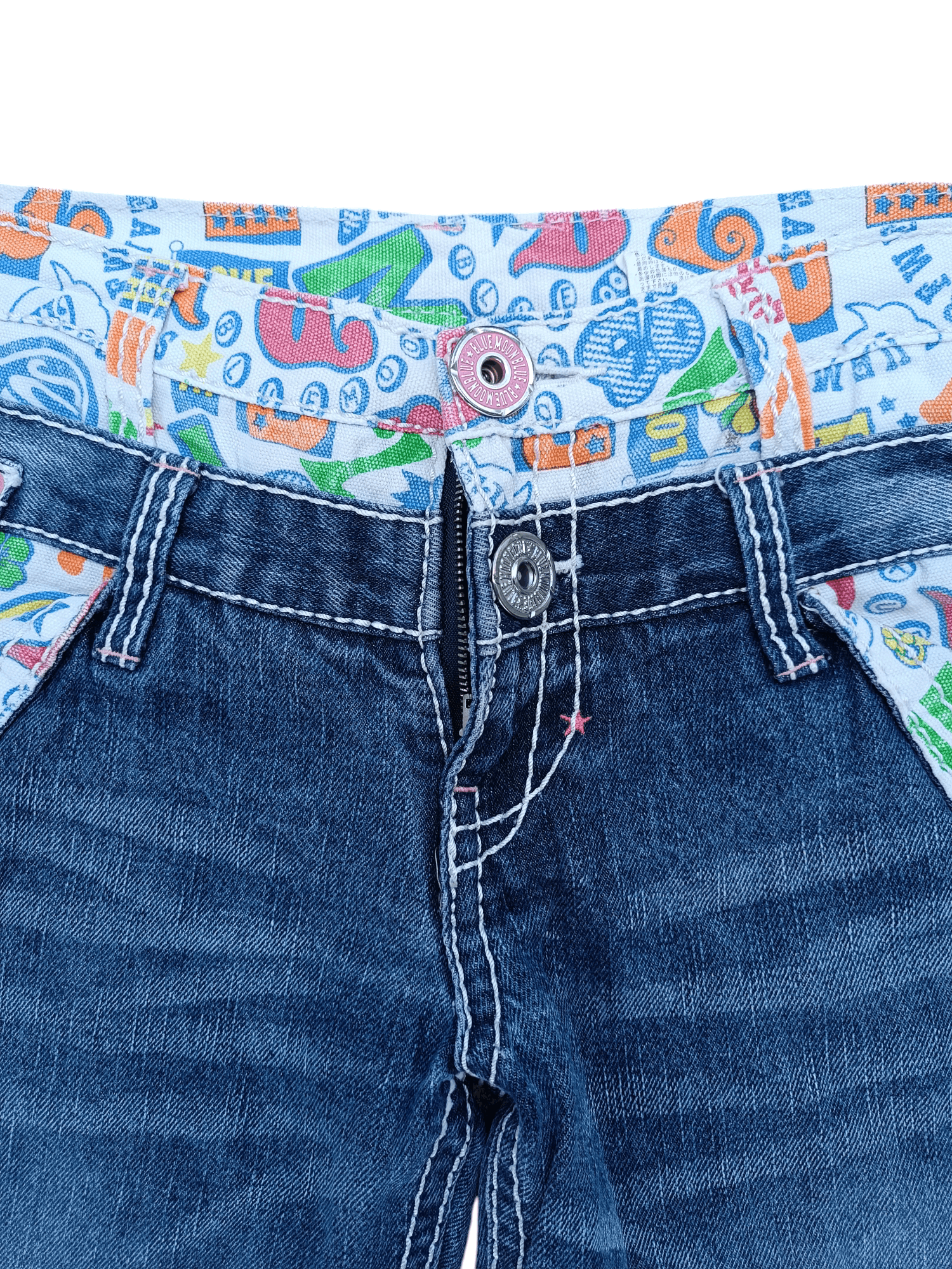 Designer VTG🔥BLUE MOON BLUE Double Waist Big Logo Paint Design Denim Size US 34 / EU 50 - 12 Thumbnail