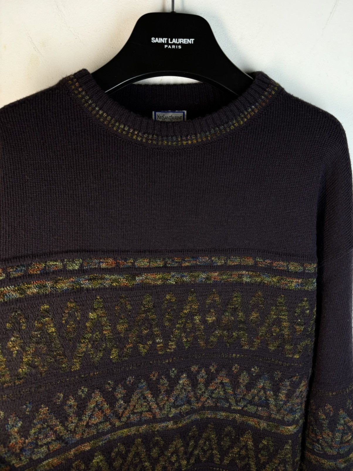 Yves Saint Laurent 90’s YSL Sweater Wool Burgundy/Green Size US L / EU 52-54 / 3 - 13 Thumbnail