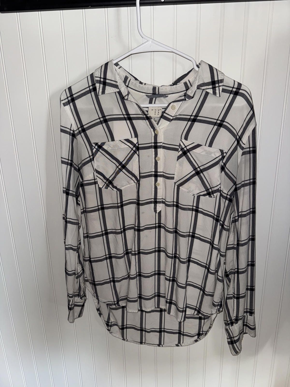 Other a.n.d Women's Black and White Plaid Button-Up Shirt, L Size L / US 10 / IT 46 - 1 Thumbnail