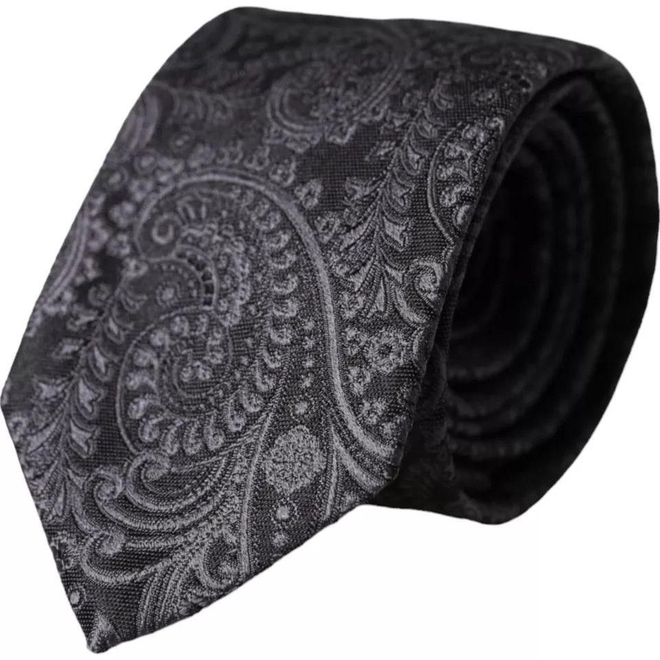 Dolce & Gabbana Gray Patterned 100% Silk Adjustable Men Men's Tie Size ONE SIZE - 1 Thumbnail