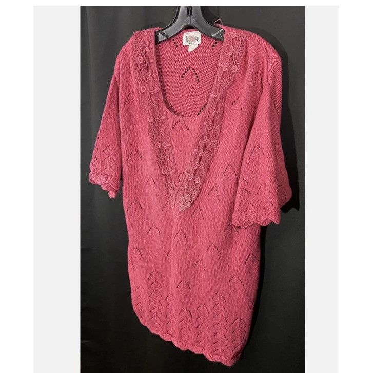 Other VTG 70s Long Sweater Grandma Sz 16 Bright Lights USA Pink fl Size XXL / US 16-18 / IT 52-54 - 8 Thumbnail
