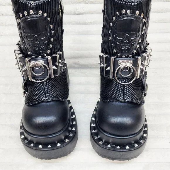 Other DEMONIA Bear 150 Platform Ankle Boots Goth Punk Stud & Skull Size US 10 / IT 40 - 7 Thumbnail