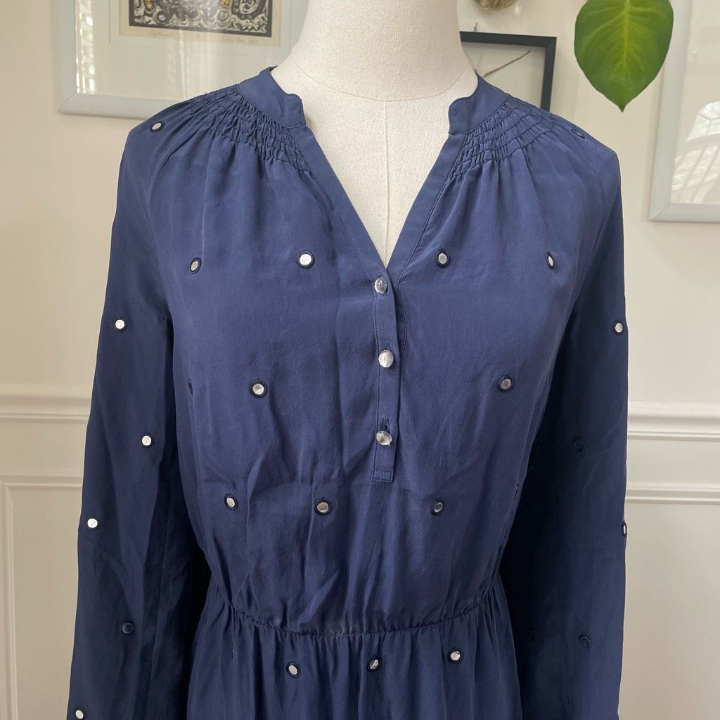 Lilly Pulitzer Lilly Pulitzer Turner Mirror Silk Navy Blue Shirt Dress $278 Size XS / US 0-2 / IT 36-38 - 3 Thumbnail