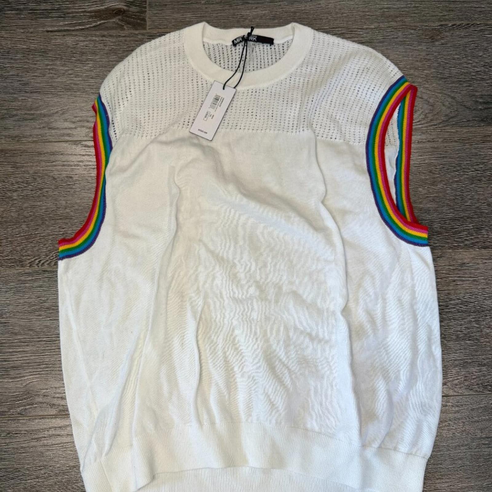 Mr Turk Mr Turk Men Muscle Shirt White Rainbow Appliqué Size XL New Size US XXL / EU 58 / 5 - 2 Thumbnail