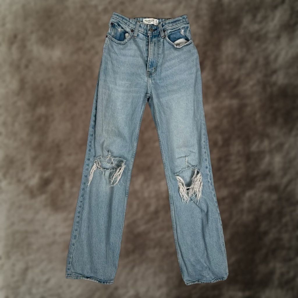 Abercrombie & Fitch Abercrombie & Fitch Jeans Womens 25 0R Distressed High Rise Relaxed Straight 90s Blue Denim Size 42" / US 20 - 1 Thumbnail
