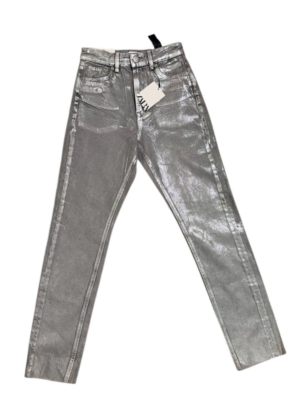 Zara Zara "The Metallic Slim" Denim – Silver – Size 0 Womens Size 25" / US 0 / IT 36 - 1 Thumbnail