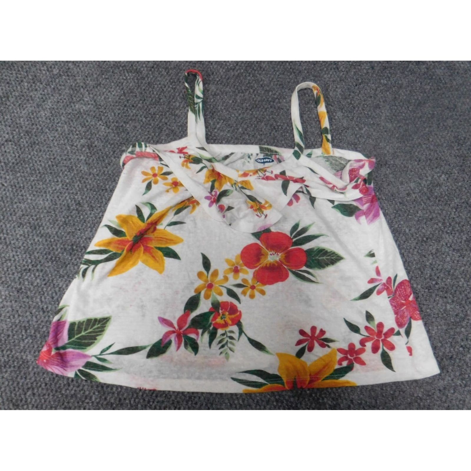 Old Navy Old Navy Womens Blouse S White Floral Pullover Round Neck Sleeveless Cotton Stretch Casual" Size S / US 4 / IT 40 - 2 Thumbnail