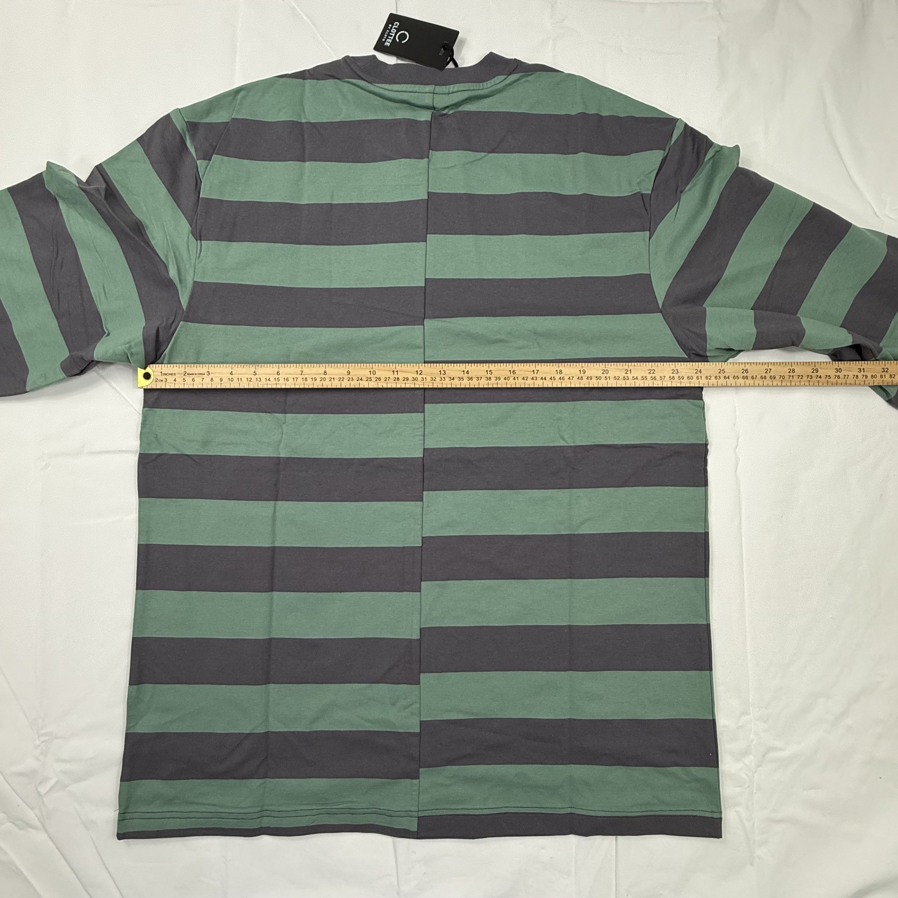 CLOT Clottee by Clot Mens Green Grey Striped Long Sleeve T-Shirt Size US XXL / EU 58 / 5 - 7 Thumbnail