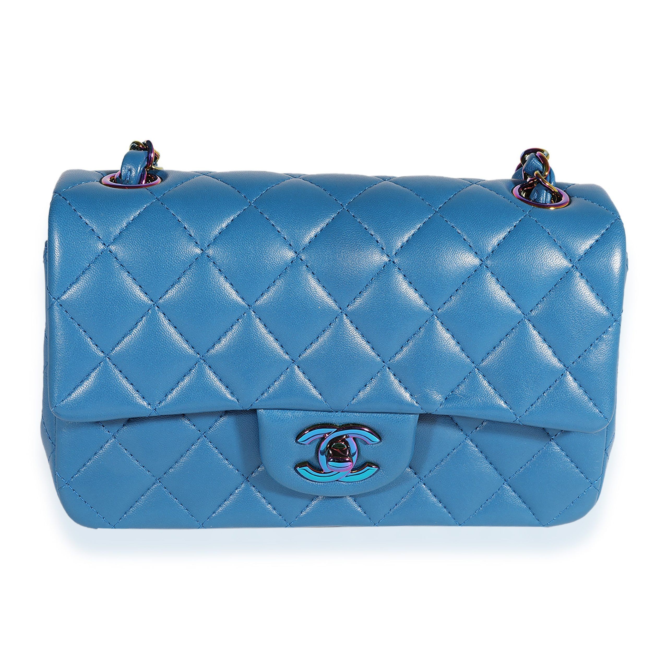image of Chanel Dark Blue Rainbow Quilted Lambskin Rectangular Mini Classic Flap Bag, Women's