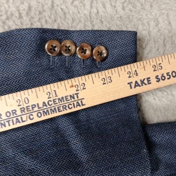 Vintage Royal Classic Men's 44R Blue Herringbone Wool Two Button Blazer Size 44R - 7 Thumbnail