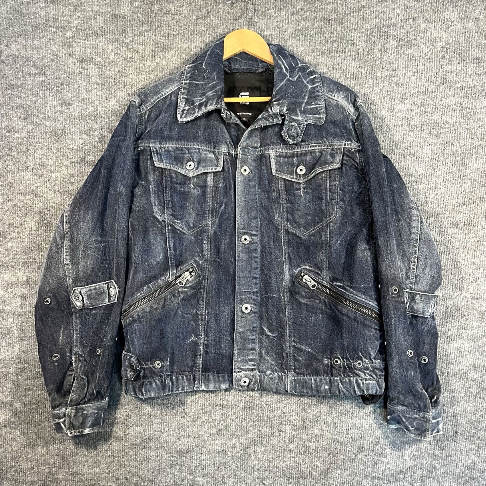 G-Star G Star Raw Mens Jacket Denim Washed Distressed Biker Jeans Chore Utility Blue M Size US 31 - 2 Thumbnail