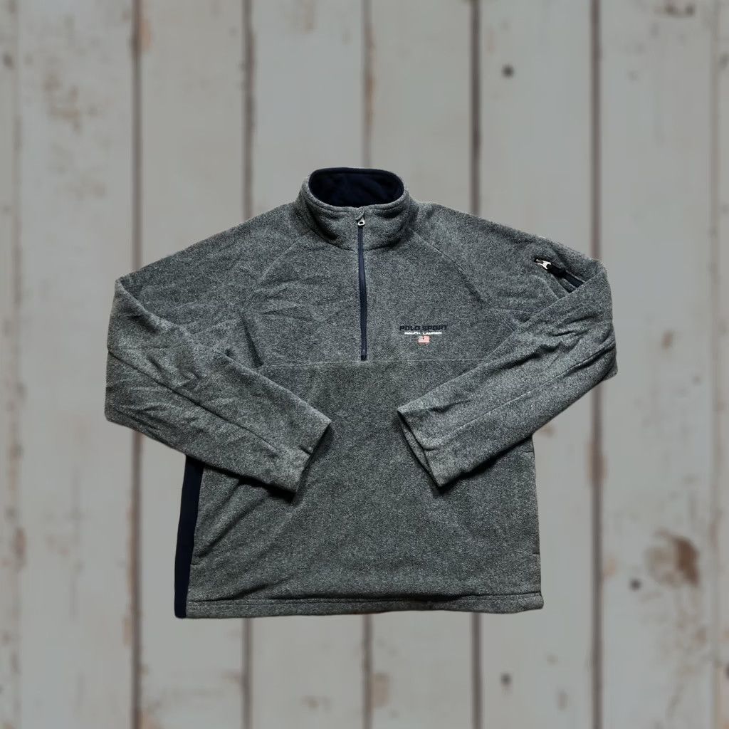 Polo Ralph Lauren Polo Sport Ralph Lauren Sweater Mens L Gray 1/4 Zip Pullover Raglan Sleeve Mock Neck Polyester Casual Pullover Size US L / EU 52-54 / 3 - 1 Thumbnail